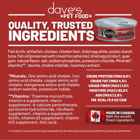 Dave's Pet Food Naturally Healthy Grain Free Shredded Wet Cat Food - Fisherman's Stew - 5.5oz