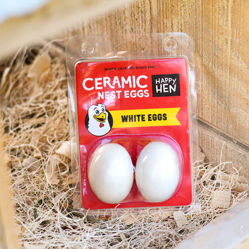 Happy Hen White Ceramic Nest Eggs for Hens - 2 Pieces