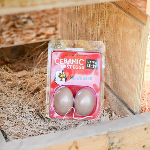 Happy Hen Brown Ceramic Nest Eggs for Hens - 2 Pieces