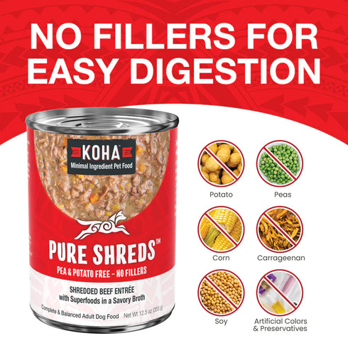 Koha Pure Shreds Wet Dog Food - Beef - 12.5oz Can