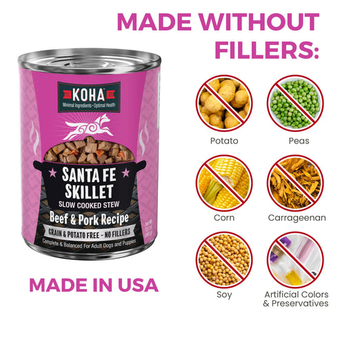 Koha Slow Cooked Stews Wet Dog Food - Santa Fe Skillet: Beef & Pork - 12.7oz Can