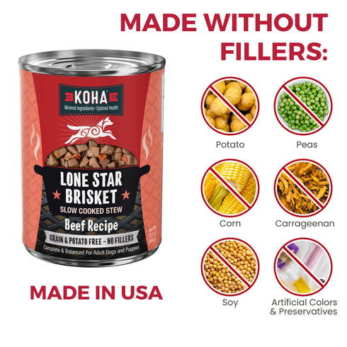 Koha Slow Cooked Stews Wet Dog Food - Lone Star Brisket: Beef - 12.7oz Can