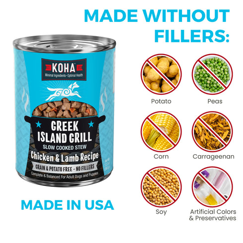 Koha Slow Cooked Stews Wet Dog Food - Greek Island Grill: Chicken & Lamb - 12.7oz Can