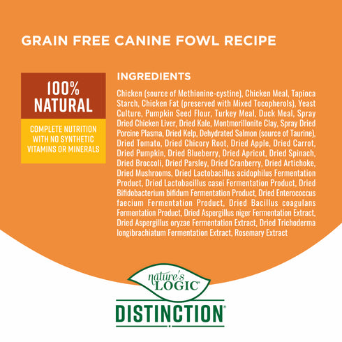 Nature's Logic Distinction Dry Dog Food - Fowl Recipe - 4.4lb Bag