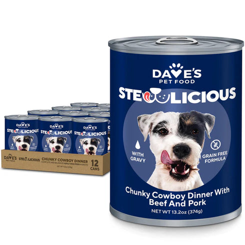 Dave's Pet Food Stewlicious Wet Dog Food - Chunky Cowboy Dinner With Beef & Prok - 13oz can