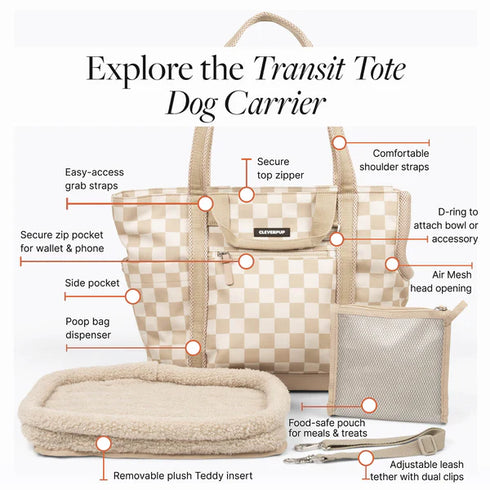 Cleverpup Transit Tote Dog Carrier - Medium - Checkered