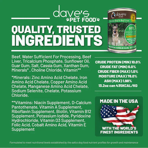Dave's Pet Food 95% Premium Wet Dog Food - Beef - 13oz Can