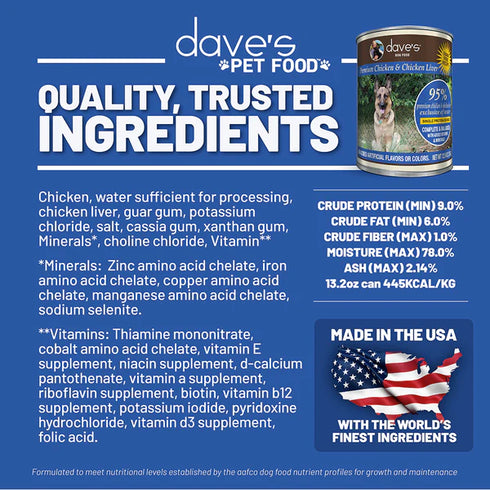 Dave's Pet Food 95% Premium Wet Dog Food - Chicken - 13oz Can