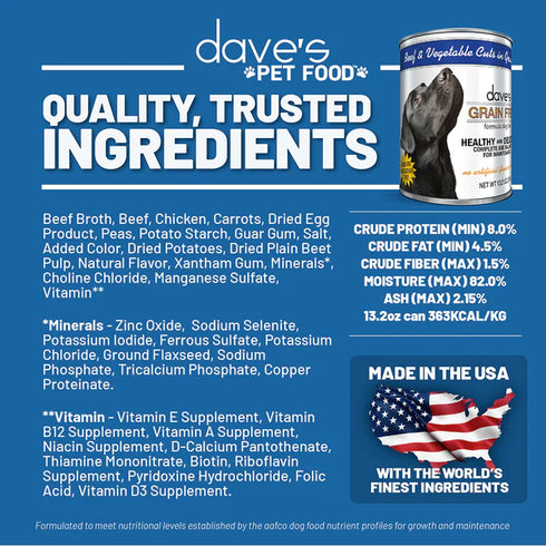 Dave's Pet Food Stewlicious Grain Free Wet Dog Food - Beef & Vegetable - 13.2oz Can
