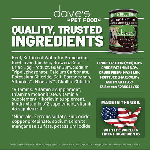 Dave's Pet Food Naturally Healthy Wet Dog Food - Beef & Rice - 13oz Can
