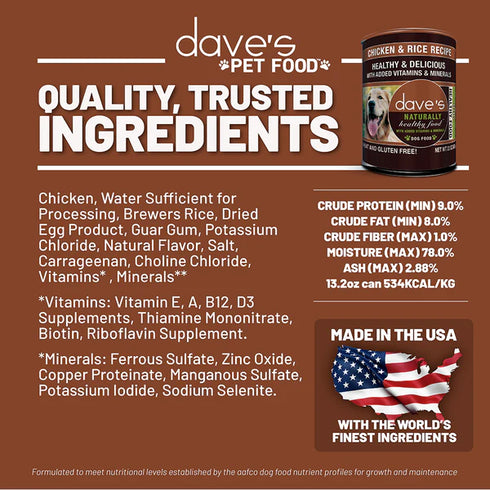 Dave's Pet Food Naturally Healthy Wet Dog Food - Chicken & Rice - 13.2oz Can