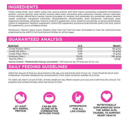NutriSource Element Series Grain Free Wet Cat Food - Scenic Meadow - 5.5oz Can