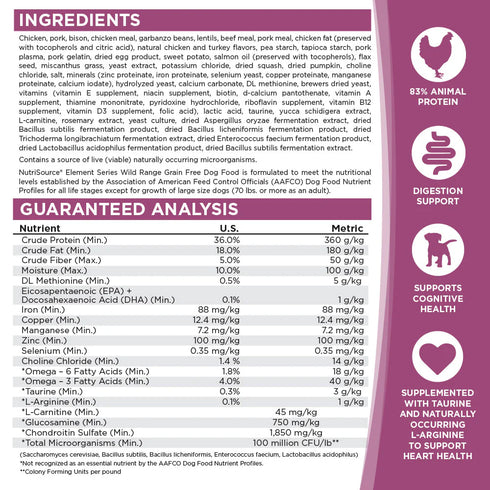 NutriSource Element Series Dry Dog Food - Wild Range - 24lb Bag