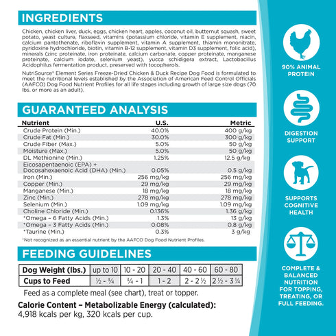 NutriSource Element Series Raw Bites Freeze Dried Dog Food - Chicken & Duck - 2.5oz Bag