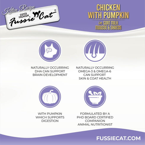 Fussie Cat Kitten Super Premium Goat Milk Mousse & Shreds Wet Cat Food - Chicken & Pumpkin - 2.47oz Can