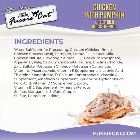 Fussie Cat Kitten Super Premium Goat Milk Mousse & Shreds Wet Cat Food - Chicken & Pumpkin - 2.47oz Can