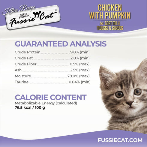 Fussie Cat Kitten Super Premium Goat Milk Mousse & Shreds Wet Cat Food - Chicken & Pumpkin - 2.47oz Can
