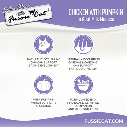 Fussie Cat Kitten Super Premium Goat Milk Mousse Wet Cat Food - Chicken & Pumpkin - 1.5oz Pouch
