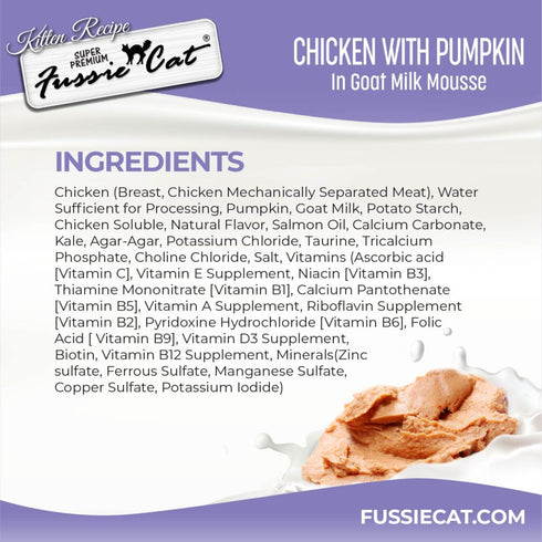 Fussie Cat Kitten Super Premium Goat Milk Mousse Wet Cat Food - Chicken & Pumpkin - 1.5oz Pouch