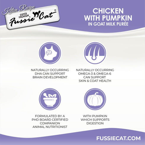 Fussie Cat Kitten Super Premium Goat Milk Puree Lickable Cat Treat - Chicken & Pumpkin - 4 Pack