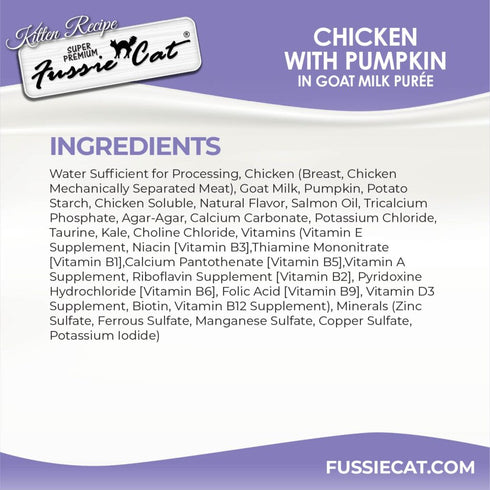 Fussie Cat Kitten Super Premium Goat Milk Puree Lickable Cat Treat - Chicken & Pumpkin - 4 Pack