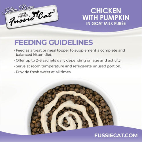 Fussie Cat Kitten Super Premium Goat Milk Puree Lickable Cat Treat - Chicken & Pumpkin - 4 Pack