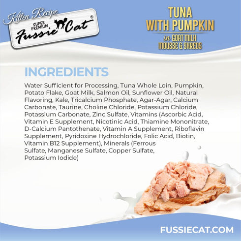 Fussie Cat Kitten Super Premium Goat Milk Mousse & Shreds Wet Cat Food - Tuna & Pumpkin - 2.47oz Can
