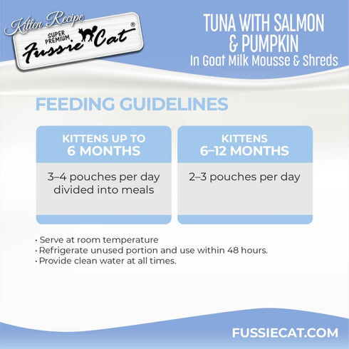 Fussie Cat Kitten Super Premium Goat Milk Mousse & Shreds Wet Cat Food - Tuna, Salmon, & Pumpkin - 1.5oz Pouch