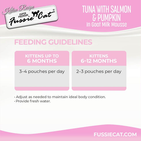 Fussie Cat Kitten Super Premium Goat Milk Mousse Wet Cat Food - Tuna, Salmon, Pumpkin - 1.5oz Pouch