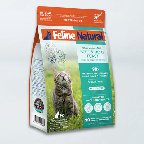 Feline Natural Freeze Dried Cat Food - Beef & Hoki - 11oz Bag