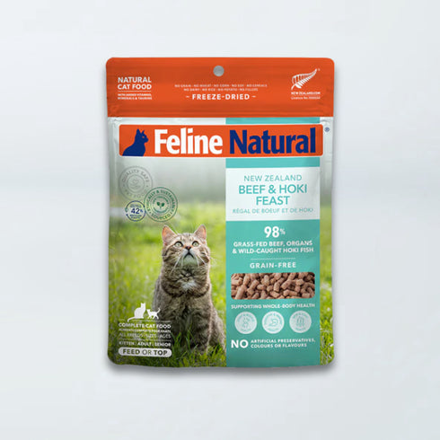 Feline Natural Freeze Dried Cat Food Topper - Beef & Hoki Feast - 3.5oz Pouch