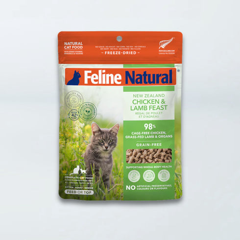 Feline Natural Freeze Dried Cat Food Topper - Chicken & Lamb Feast - 3.5oz Pouch