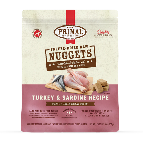Primal Freeze Dried Nuggets Dog Food - Turkey & Sardine - 30oz Bag
