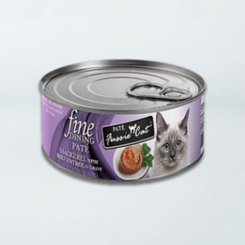 Fussie Cat Fine Dining Paté Wet Cat Food - Mackerel With Beef In Gravy - 2.82oz Can