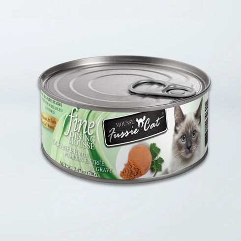 Fussie Cat Fine Dining Mousse Wet Cat Food - Ocean Fish With Pumpkin In Gravy -2.47oz Can