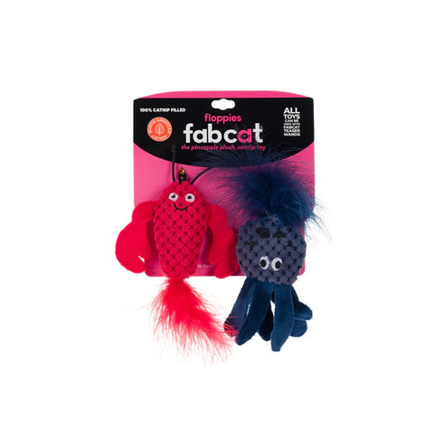 FabCat Floppy Lobster & Octopus Teaser Cat Toy Wand - 2 Pack