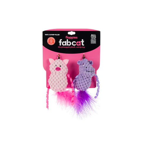 FabCat Floppy Hippo & Pig Teaser Cat Toy Wand - 2 Pack