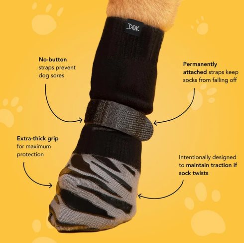 DOK Tiger Toe Non-Slip Dog Socks - Large - Grey
