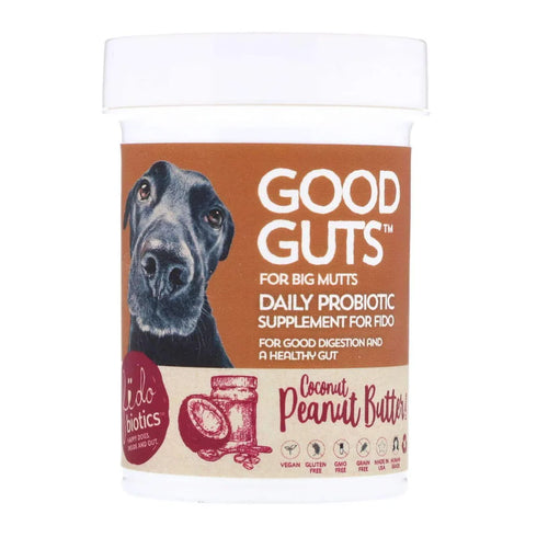 Fidobiotics Good Guts Probiotics For Large Dogs - Coconut Peanut Butter - 1.4oz Bottle of Powder