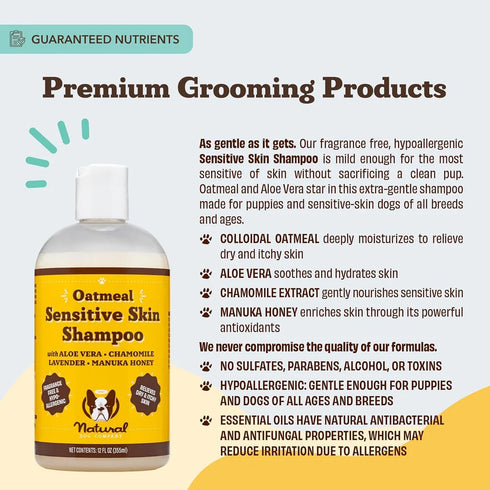Natural Dog Company Oatmeal Sensitive Skin Shampoo For Dogs - 12oz Pump Bottle