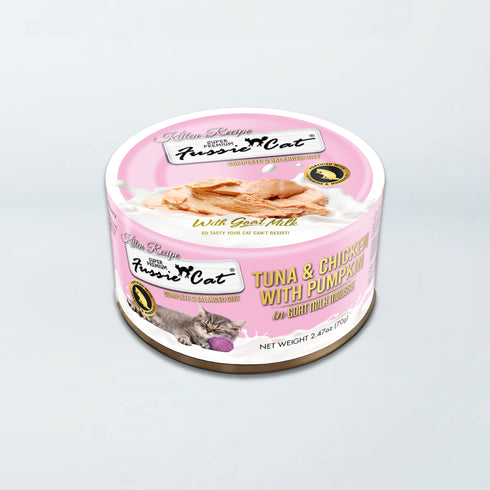 Fussie Cat Kitten Super Premium Goat Milk Shreds Wet Cat Food - Tuna, Chicken, & Pumpkin - 2.47oz Can