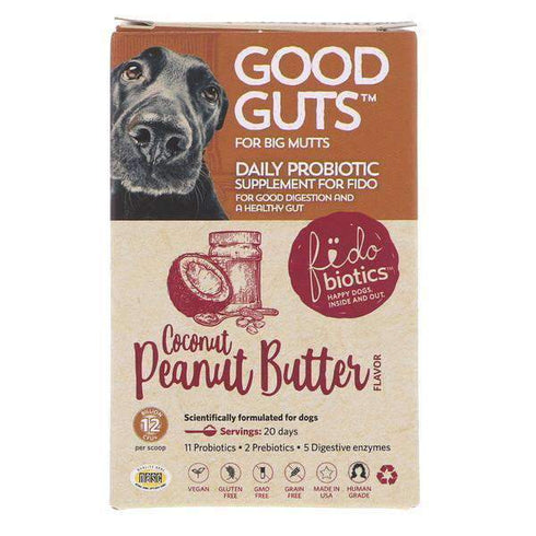 Fidobiotics Good Guts Probiotics For Large Dogs - Coconut Peanut Butter - 1.4oz Bottle of Powder