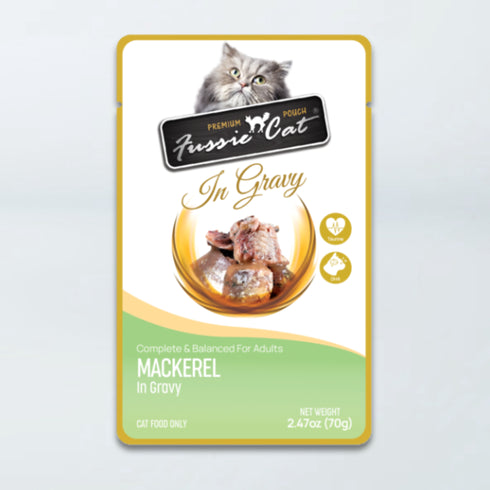 Fussie Cat Premium Pouches Wet Cat Food - Mackerel in Gravy - 2.47oz Pouch