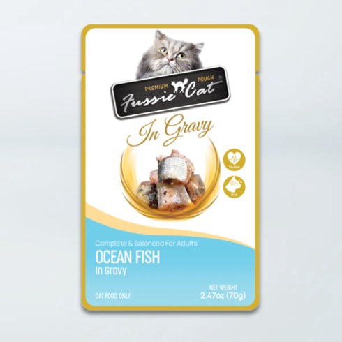 Fussie Cat Premium Pouches Wet Cat Food - Ocean Fish in Gravy - 2.47oz Pouch
