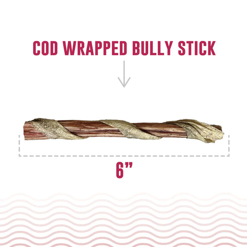 Icelandic Fish Sticks Cod Wrapped Bully Stick Dog Chew Treats - 6" - 5 Pack