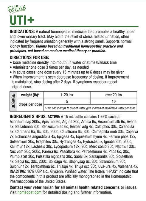 HomeoPet Feline UTI+ Natural Remedy For Cats - 15ml