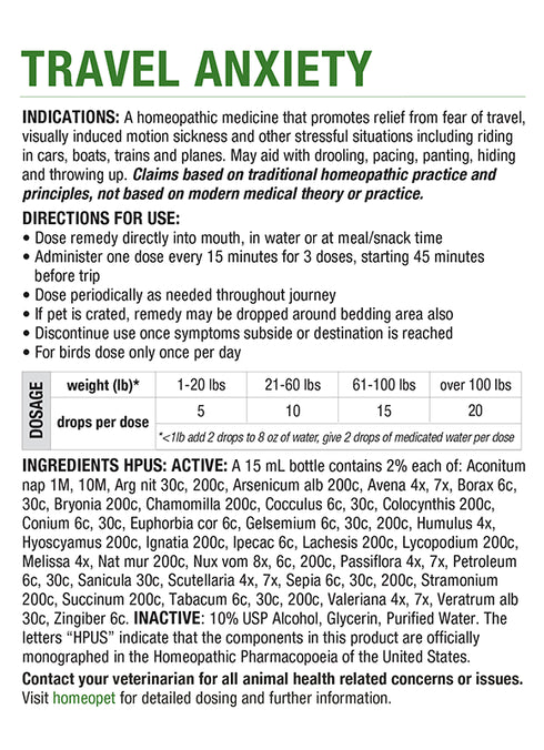 HomeoPet Travel Anxiety Relief Multispecies Supplement - 15ml