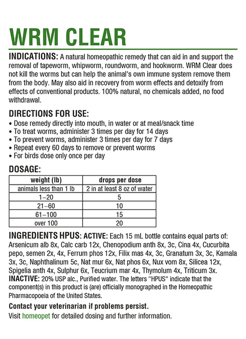 HomeoPet WRM Clear Worm Treatment Multispecies Supplement - 15ml