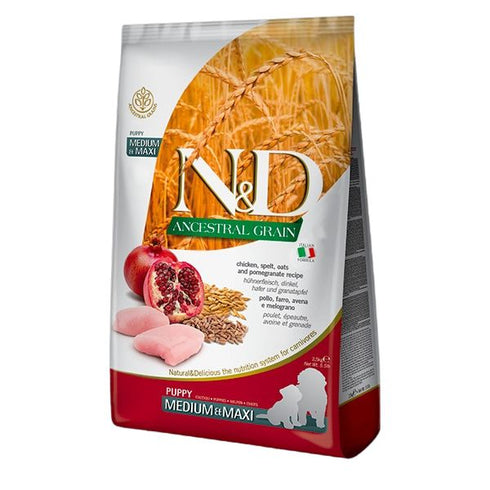 Farmina N&D Ancestral Grain Puppy Dry Dog Food - Chicken Pomegranate, Medium/Maxi Kibble - 26.5lb Bag