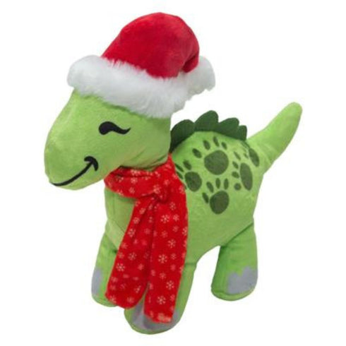 Snugarooz Brontosaurus with Santa Hat Dog Toy - Poudre Pet and Feed Supply